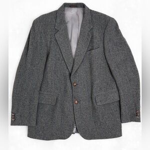 Christopher Brooks 100% Wool Herringbone Blazer Classic Tailored Jacket gray/ L